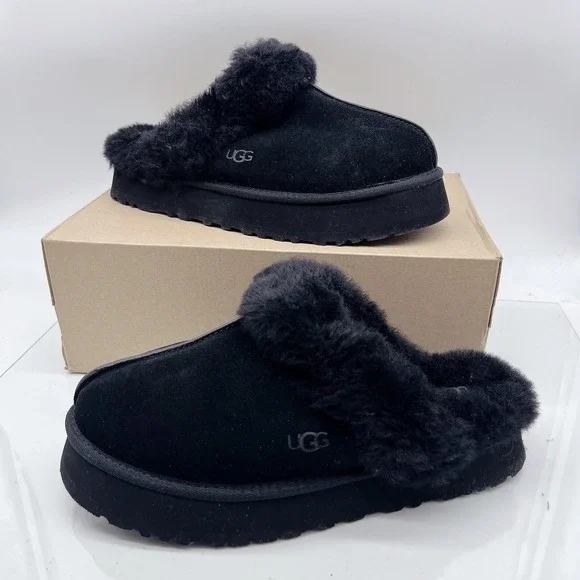 UGG Disquette Slide Slipper Shearling Platform Sandal Black Women's US 12 NEW!!!